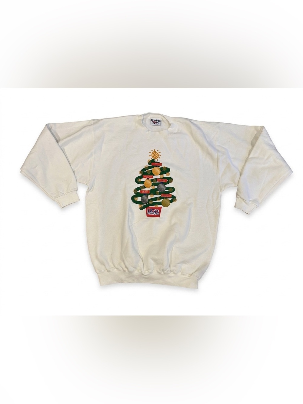 Vintage Reebok USA Gymnastics Christmas Tree Sweatshirt Mens Large USA Made 90s